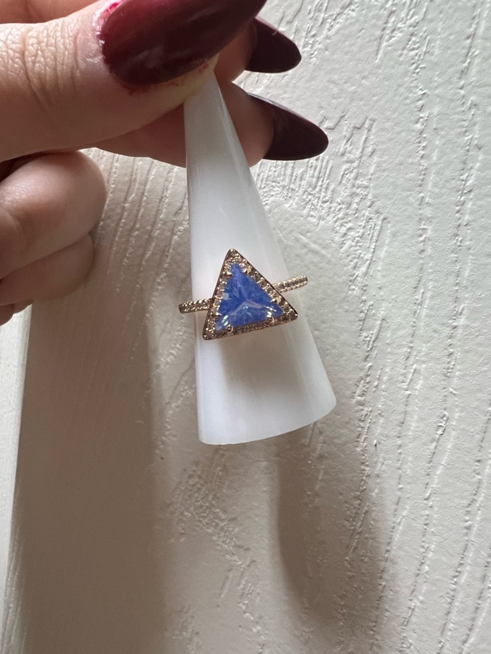 Triangle Blue Moonstone Halo Ring - Women's Fashion Jewelry